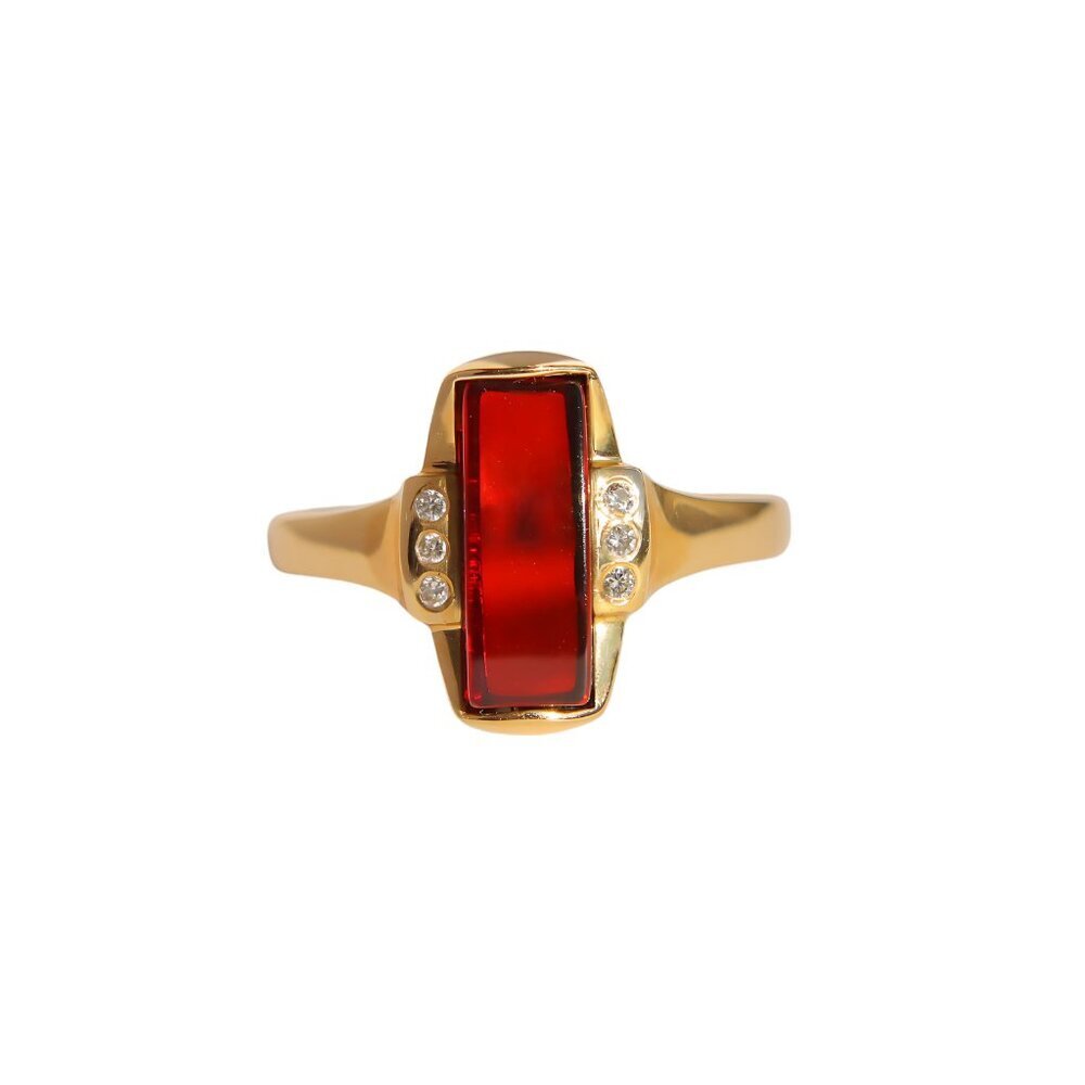 14k Gold and Diamond Lithuanian Amber Ring Size 9